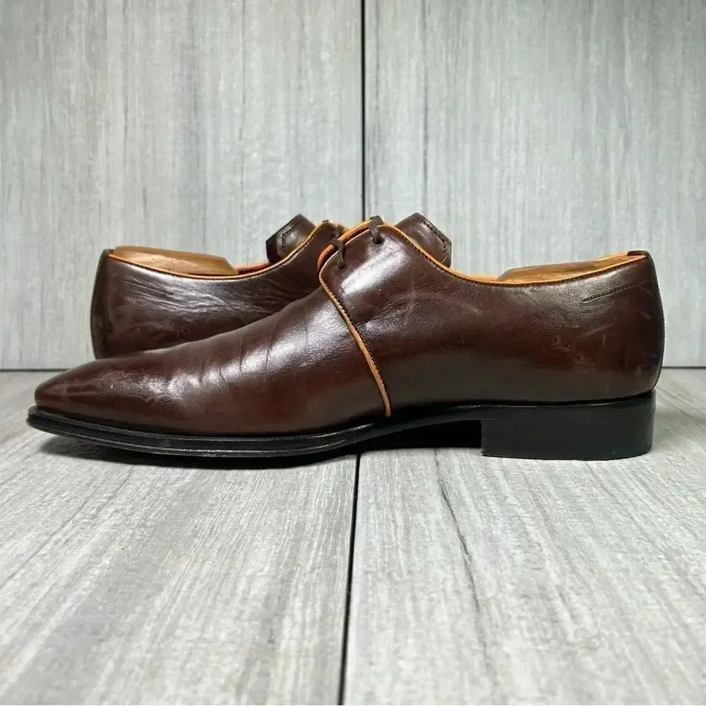 Mezlan Burgundy Orange Leather Lace Up Luxury Oxford Derby Dress Shoe Men Size 8